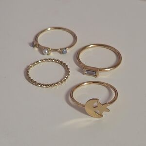 Modern Chic Celestial Gold Tone Stacked Ring Set -- Set of 4, Lovisa, Size 7 - 8